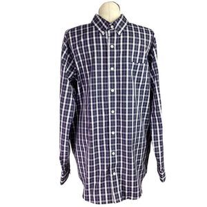 Duluth Trading Co Shirt Mens L Tall Blue Plaid Magnet Wrinkle Fighter Magnaready